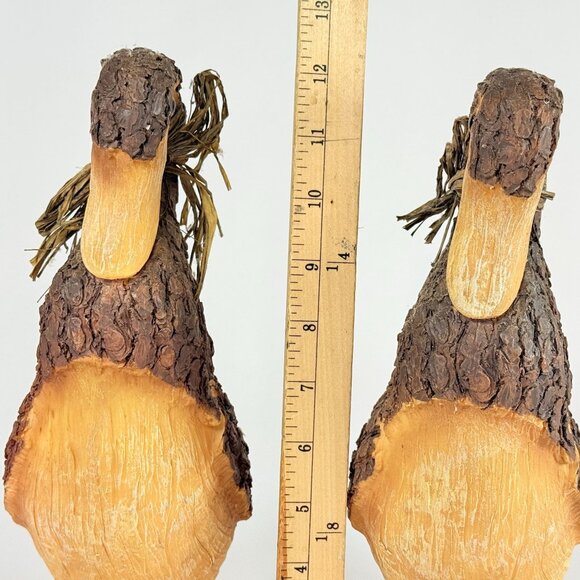 Rustic Style 2 Wood Duck Handcrafted Decor With Bark Like Texture Metal Feet - Picture 12 of 15